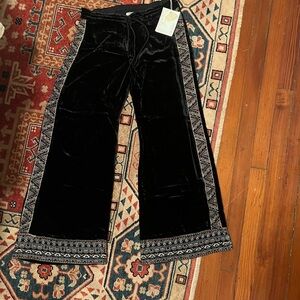 Johnny Was Black Velvet Pants with Patterned Hem